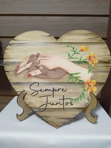 Placa Coração Sempre Juntos Dia dos Namorados