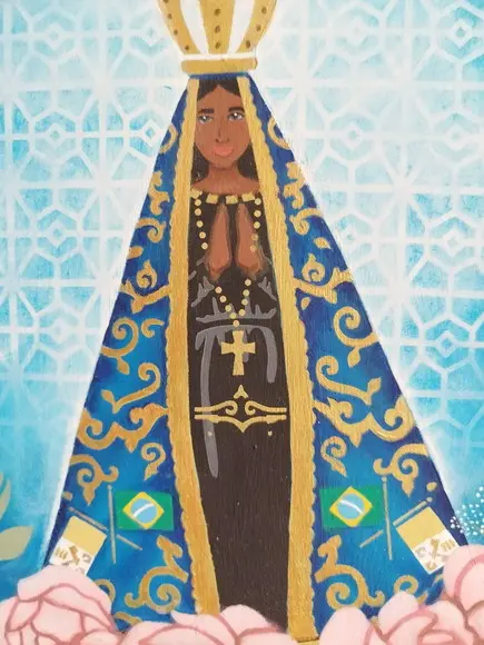 Placa Decorativa em Pinus com Alça de Couro N.sra. Aparecida