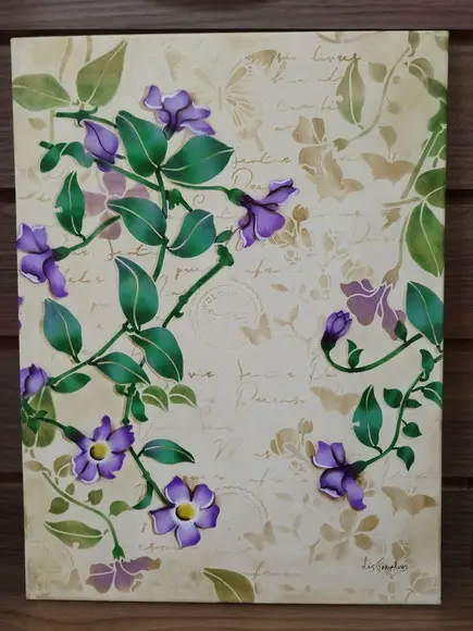 Tela Pintada à Mão com Tinta Acrílica Flores Thumbergias