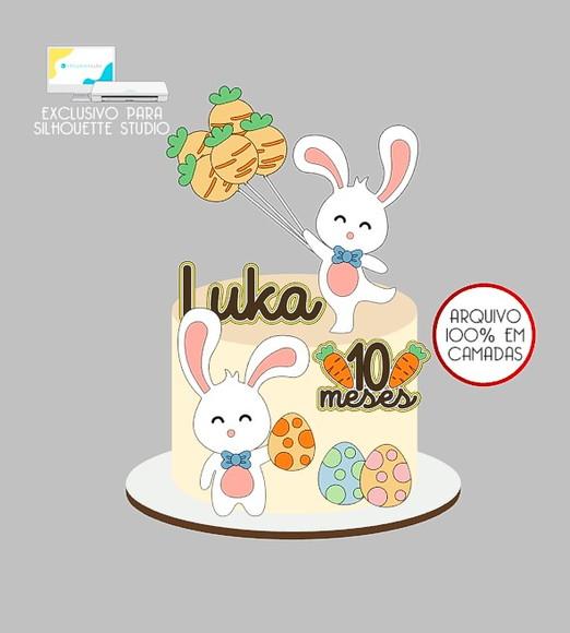 1019 - Arquivo Topo de Bolo Coelhos da Páscoa