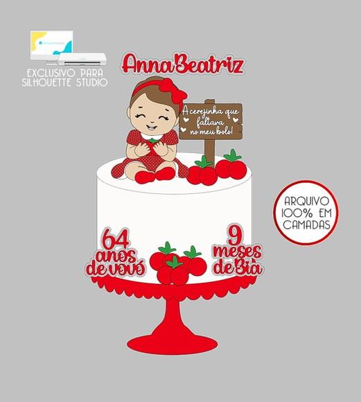 104 - Arquivo Topo de Bolo Cerejinha Menina