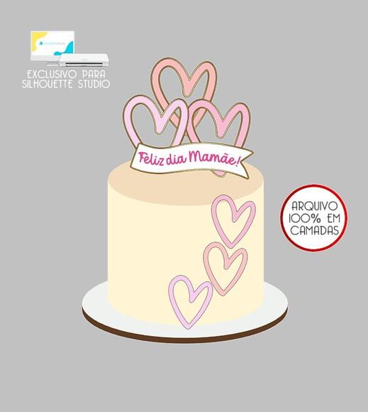 1078 - Arquivo Topo de Bolo Dia das Mães Corações