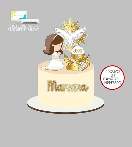 1113 - Arquivo Topo de Bolo Primeira Eucaristia Menina