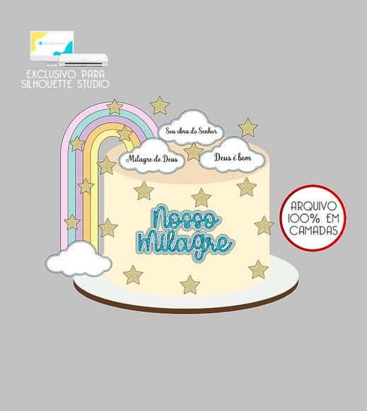 1121 - Arquivo Topo de Bolo Chuva de Benção Nosso Milagre