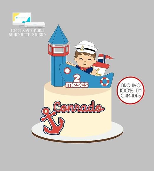 1136 - Arquivo Topo de Bolo Marinheiro Baby Farol 3d