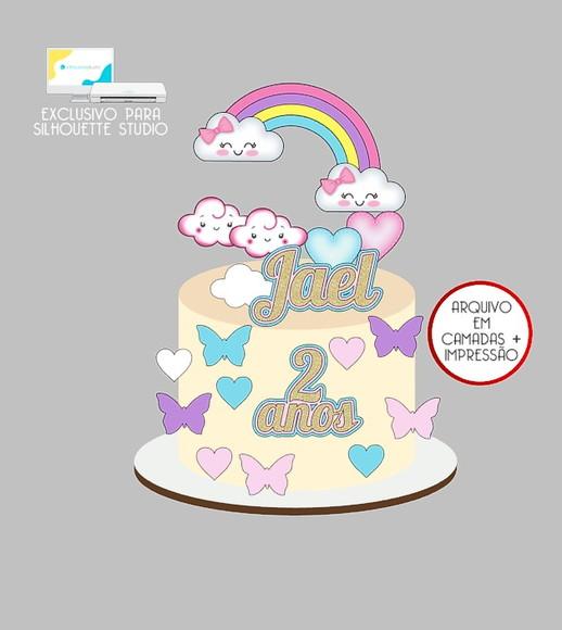 1166 - Arquivo Topo de Bolo Chuva de Amor Arco-íris
