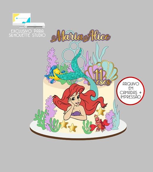 1182 - Arquivo Topo de Bolo Sereia Ariel