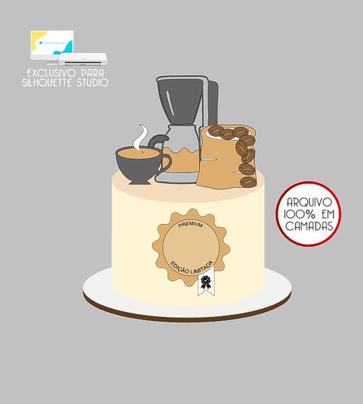 1199 - Arquivo Topo de Bolo Café Xícara Cafeteira