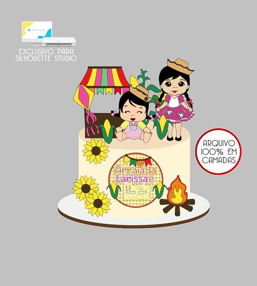 1247 - Arquivo Topo de Bolo Junino Arraiá Mãe e Filha