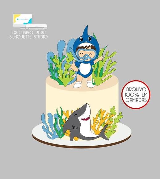 1281 - Arquivo Topo de Bolo Baby Shark Menino Tubarão