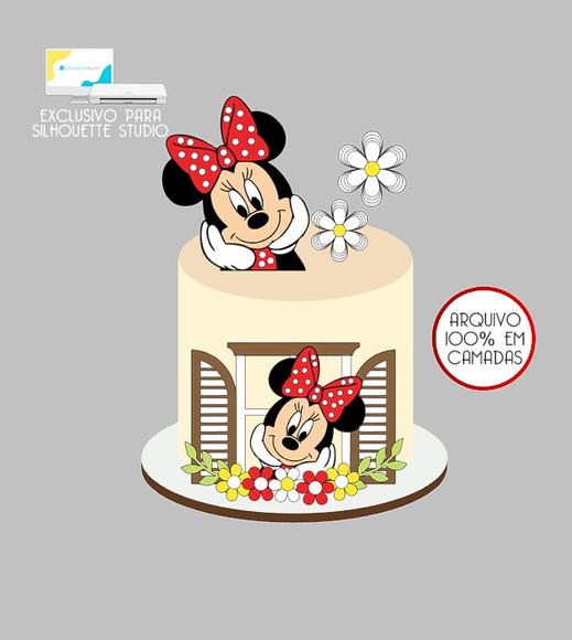 1290 - Arquivo Topo de Bolo Minnie Vermelha