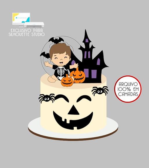 129 - Arquivo Topo de Bolo Halloween Menino Baby