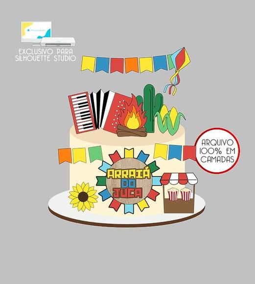 1300 - Arquivo Topo de Bolo Junino Arraiá Sanfona 3d
