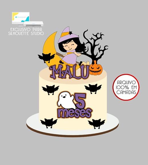 130 - Arquivo Topo de Bolo Halloween Bruxinha