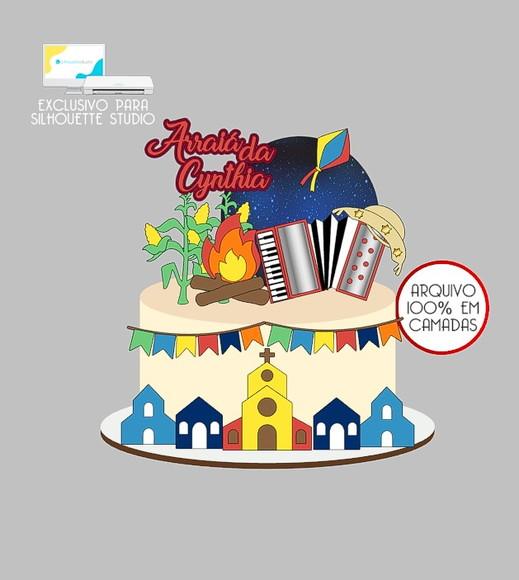 1299 - Arquivo Topo de Bolo Junino Arraiá Sanfona 3d