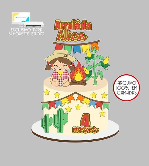 1319 - Arquivo Topo de Bolo Junino Arraiá Menina