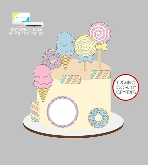 1328 - Arquivo Topo de Bolo Doces Sorvete Pirulito