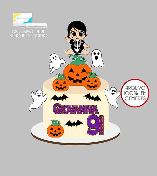 133 - Arquivo Topo de Bolo Halloween Menina