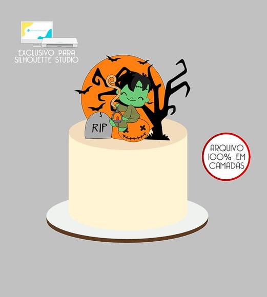 135 - Arquivo Topo de Bolo Halloween Frankenstein