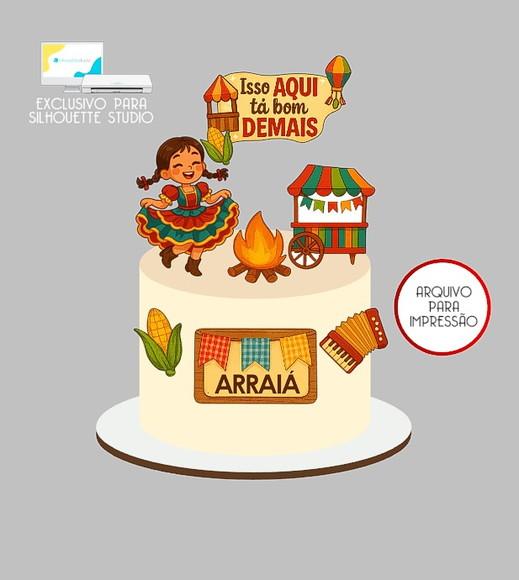 1377 - Arquivo Topo de Bolo Junino Arraiá Menina