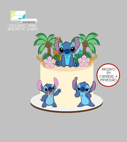 1384 - Arquivo Topo de Bolo Stitch Praia