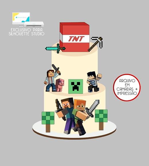 1386 - Arquivo Topo de Bolo Minecraft Tnt 3d