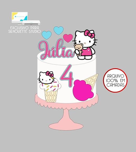 140 - Arquivo Topo de Bolo Hello Kitty