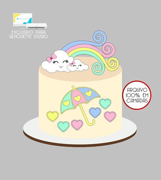1420 - Arquivo Topo de Bolo Chuva de Amor Arco-íris