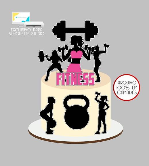 1421 - Arquivo Topo de Bolo Academia Fitness Mulher