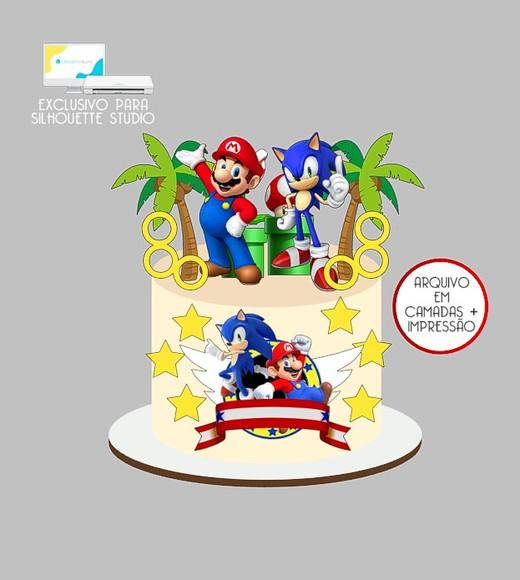1431 - Arquivo Topo de Bolo Super Mario e Sonic