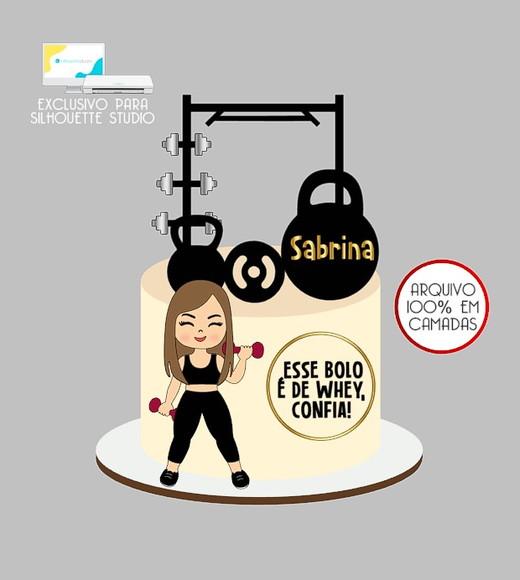 1429 - Arquivo Topo de Bolo Academia Fitness Mulher