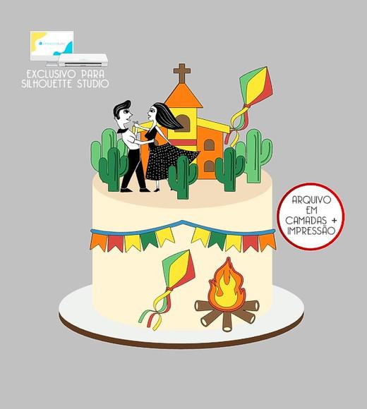 1445 - Arquivo Topo de Bolo Junino Arraiá Casal Caipira