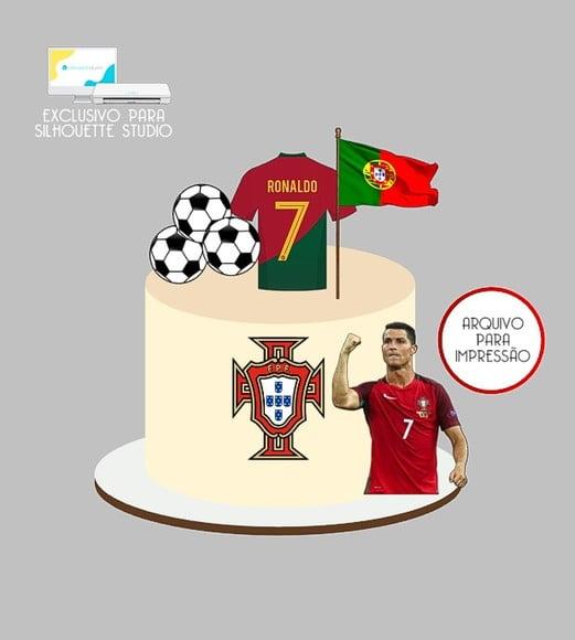 1446 - Arquivo Topo de Bolo Cristiano Ronaldo Cr7 Portugal