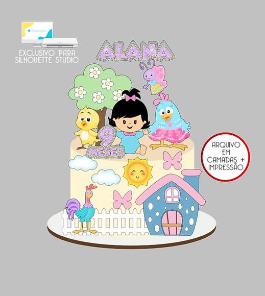 1464 - Arquivo Topo de Bolo Galinha Pintadinha Menina