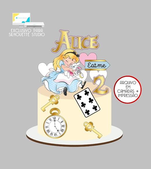 1496 - Arquivo Topo de Bolo Alice no País das Maravilhas