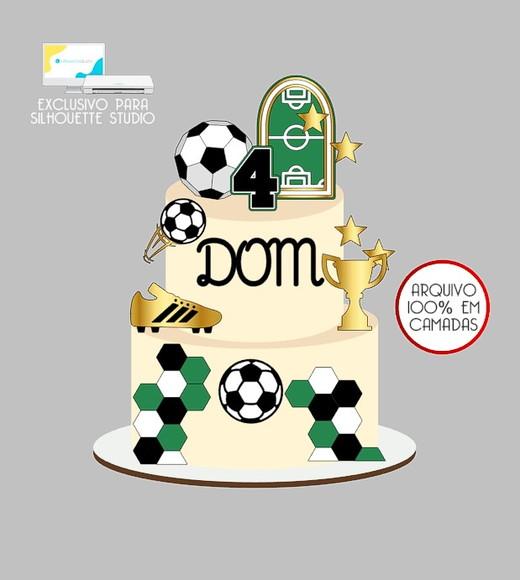 1494 - Arquivo Topo de Bolo Futebol Bola 3d