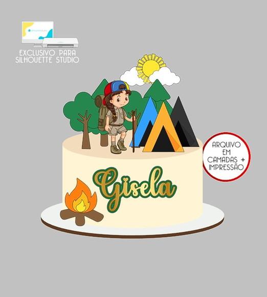1520 - Arquivo Topo de Bolo Camping Menina