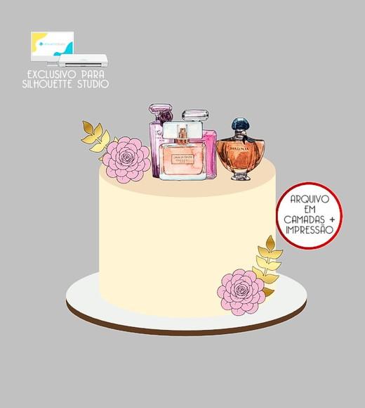 1541 - Arquivo Topo de Bolo Perfumes Flores