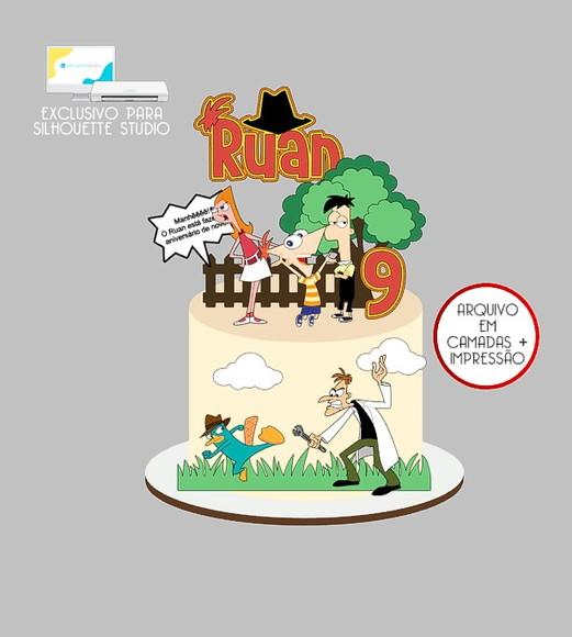 1575 - Arquivo Topo de Bolo Phineas e Ferb