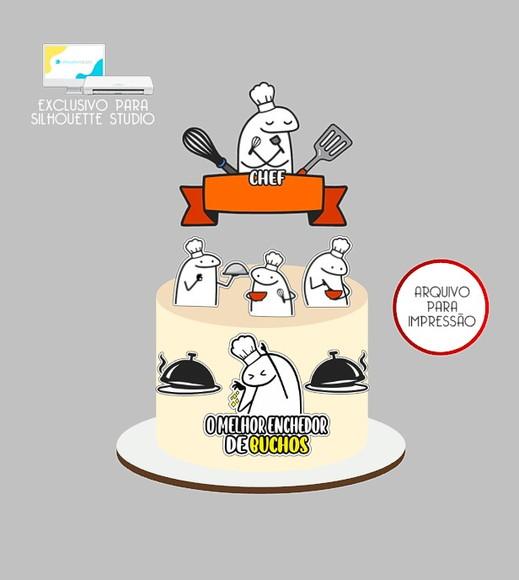 1589 - Arquivo Topo de Bolo Bento Flork Chef Cozinheiro