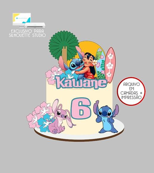 1584 - Arquivo Topo de Bolo Lilo e Stitch Flores
