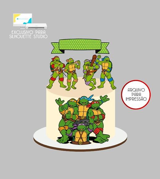 1590 - Arquivo Topo de Bolo Tartarugas Ninja