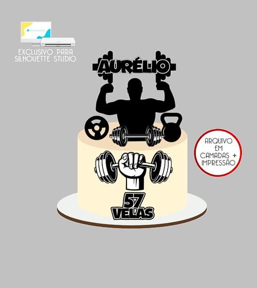 1603 - Arquivo Topo de Bolo Academia Fitness Homem