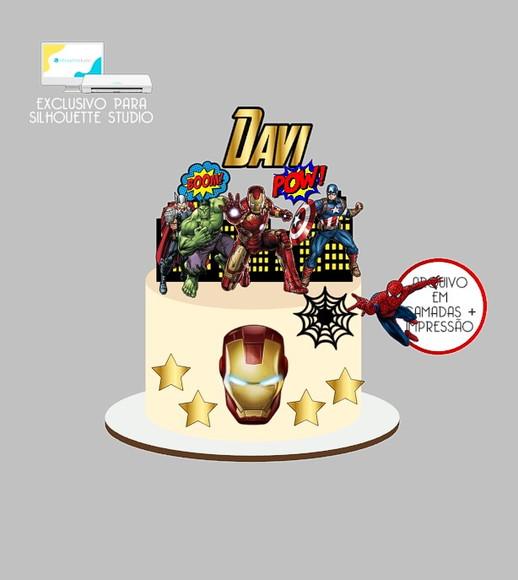 1609 - Arquivo Topo de Bolo Vingadores Super Heróis