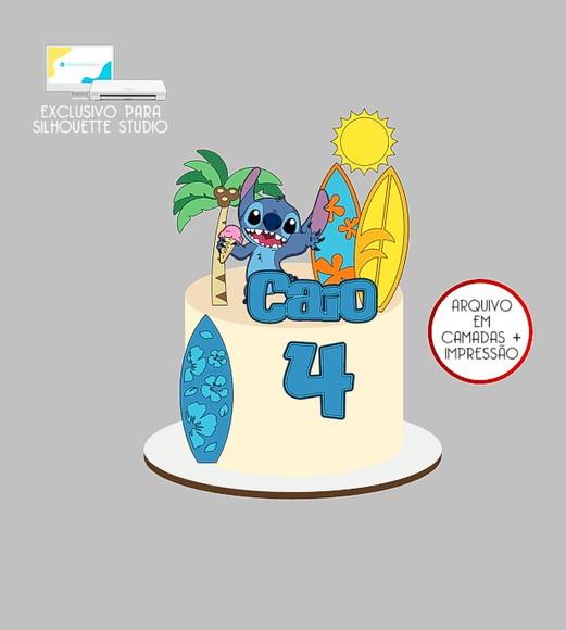 1627 - Arquivo Topo de Bolo Stitch Praia