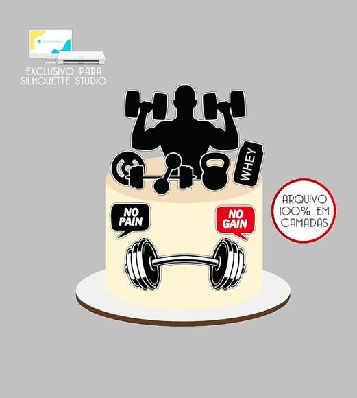 1623 - Arquivo Topo de Bolo Academia Fitness Homem