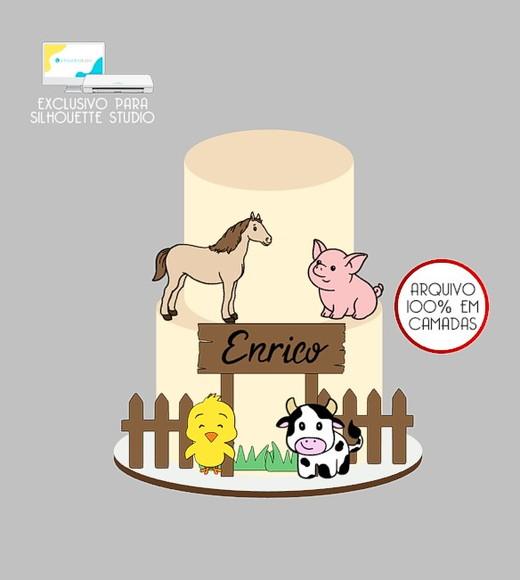 1678 - Arquivo Topo de Bolo Animais Fazendinha