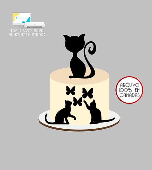 1681 - Arquivo Topo de Bolo Gatos Gatinhos