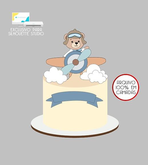 1703 - Arquivo Topo de Bolo Ursinho Fofo Aviador