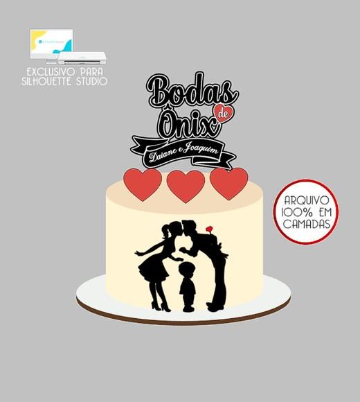 1715 - Arquivo Topo de Bolo Casamento Bodas de Ônix